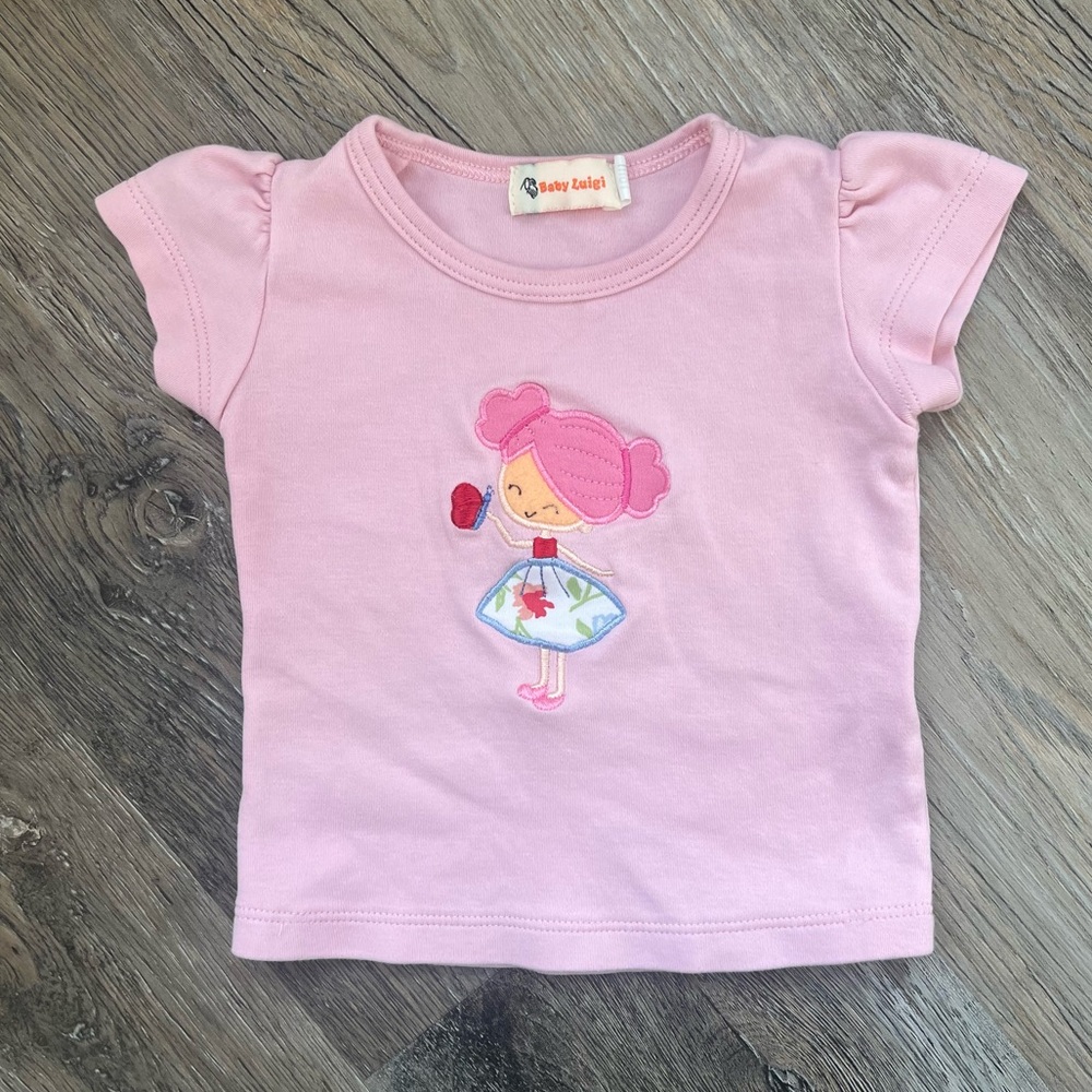 Baby Luigi little girl embroidered graphic tee